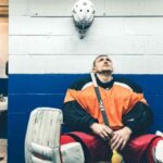 Ice hockey player taking a break from