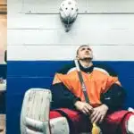 Ice hockey player taking a break from