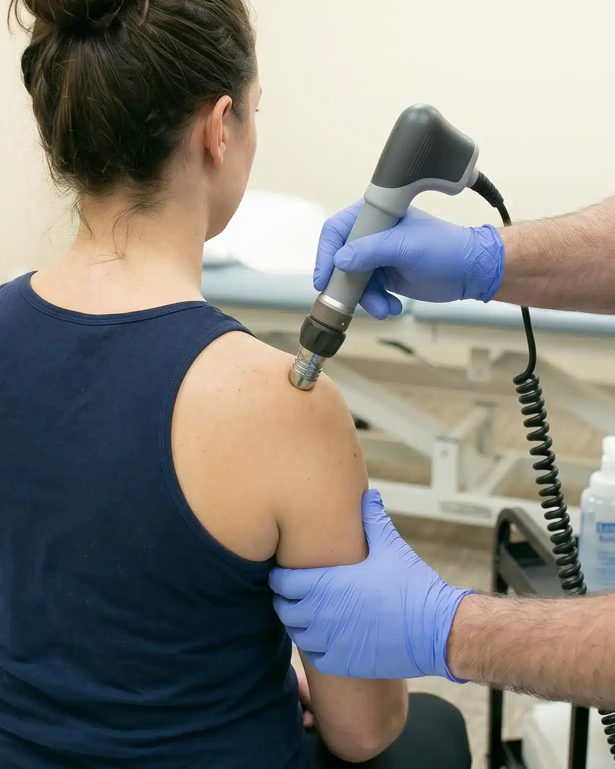 Patient getting shockwave therapy on arm